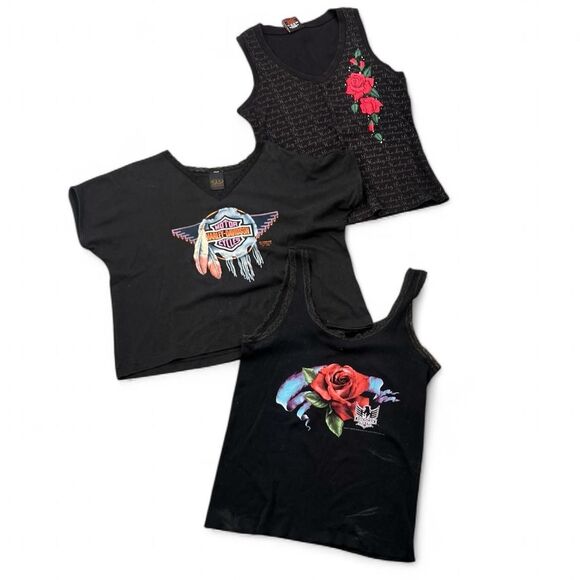 Y2K Vintage Harley Davidson 3D Emblem Graphic Top Bundle Biker Grunge Streetwear - Picture 1 of 8